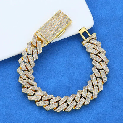 Iced Out Cut Cuban Bracelet Triple Row Zircon Cuban Link Chain Style - CaratixJewelry