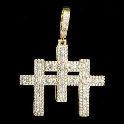 Iced Out 3-in-1 Triple Cross Pendant | Men's Super Combo Stacked Necklace - CaratixJewelry