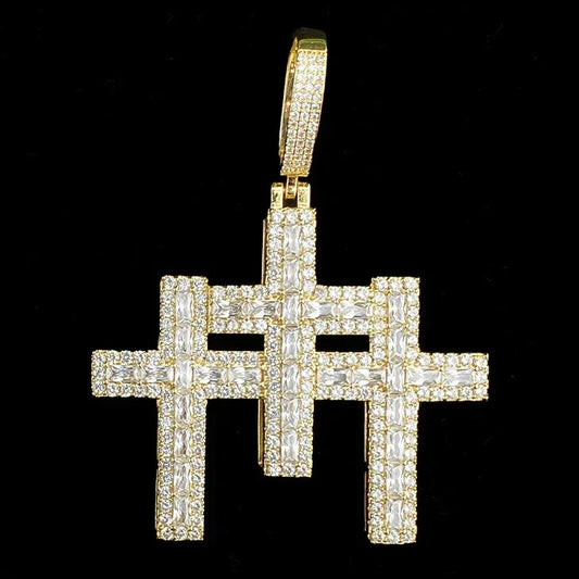 Iced Out 3-in-1 Triple Cross Pendant | Men's Super Combo Stacked Necklace - CaratixJewelry