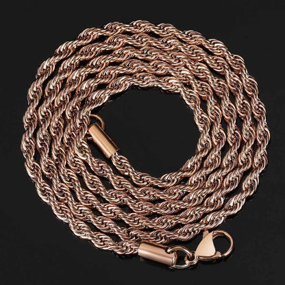 Stainless Steel Rope Chain Necklace 18K Gold Plated Unisex | Caratix Jewelry - CaratixJewelry