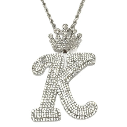 Iced Out Crown Letter K Pendant | Real Copper CZ Initial Necklace - CaratixJewelry