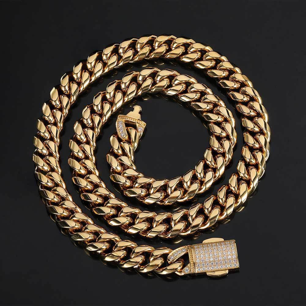 Iced-Out Stainless Steel Cuban Link Necklace with Spring Clasp for Men | Caratix Jewelry - CaratixJewelry