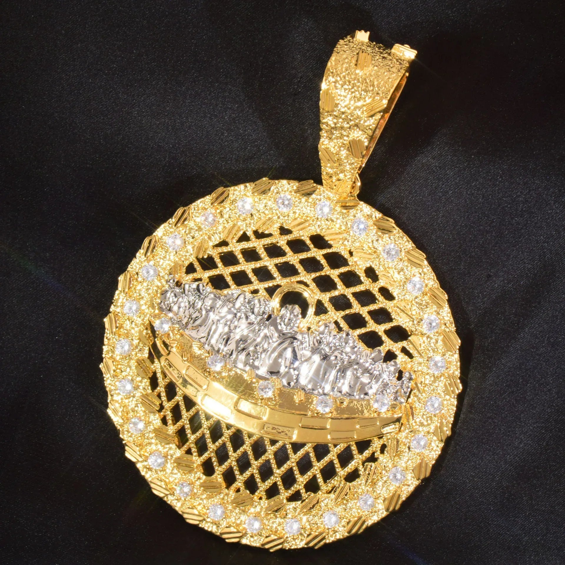 18K Gold Jesus Disc Pendant | CZ Iced Out Hip Hop Men’s Streetwear Necklace - CaratixJewelry