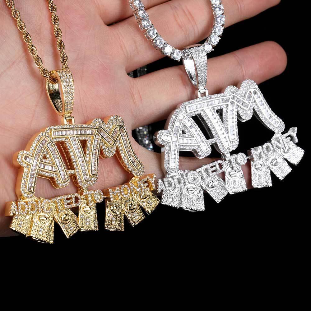 ATM Dollar Letter Pendant Necklace with T-Shaped Zircon Stones for Men | Caratix Jewelry - CaratixJewelry