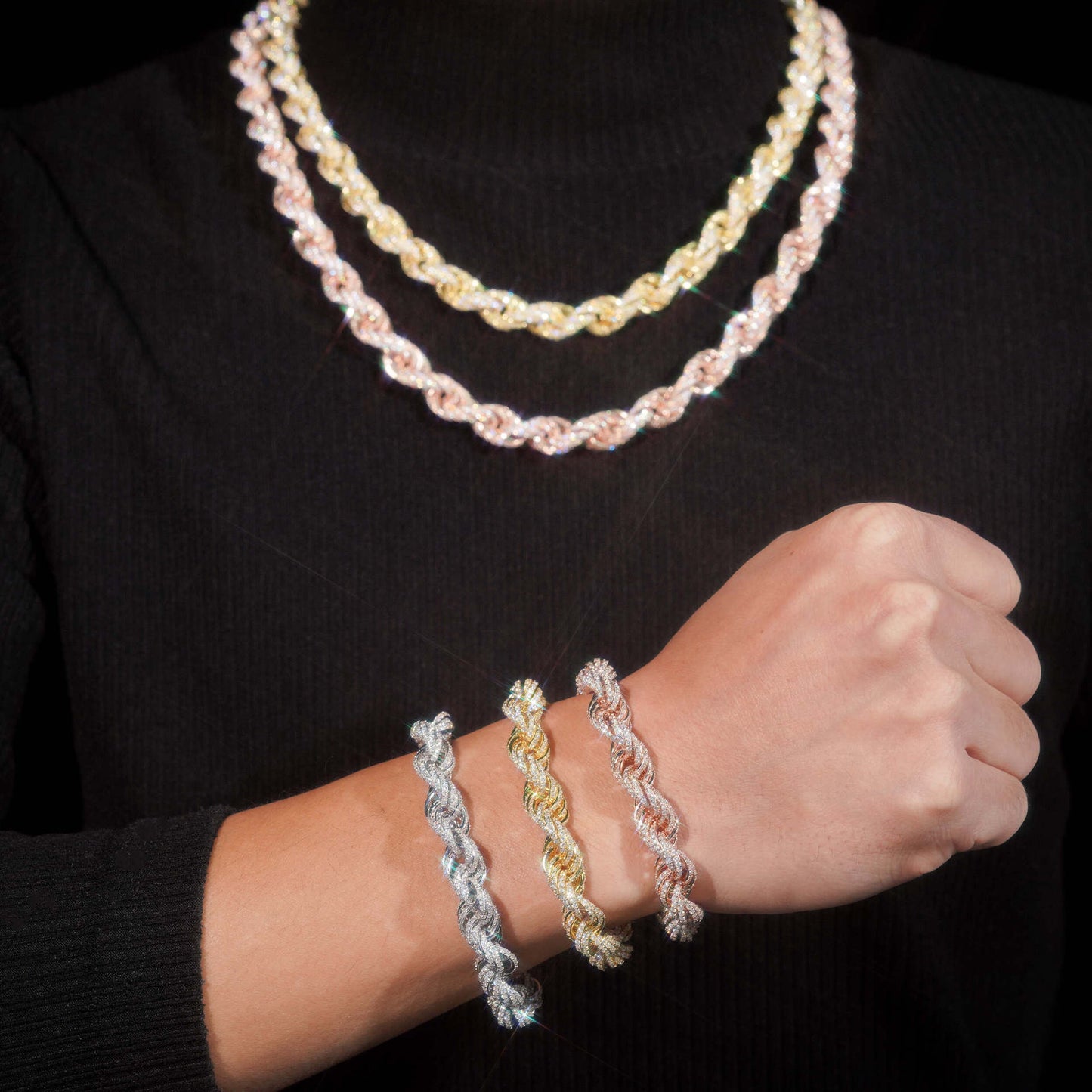 10mm S925 Sterling Silver Moissanite Rope Chain | Iced Out Twisted Link | Caratix