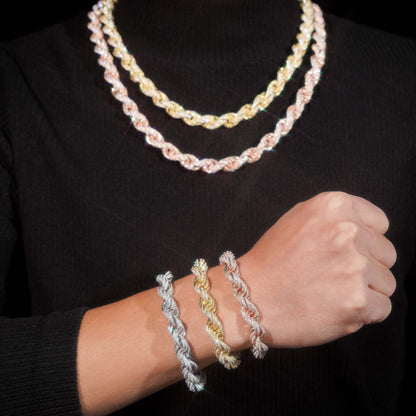 10mm S925 Sterling Silver Moissanite Rope Chain | Iced Out Twisted Link | Caratix
