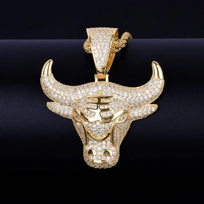 Iced Out Raging Bull Head Pendant | Men's Taurus Zodiac Necklace | Premium Copper CZ Chicago Style Jewelry | Wall Street Wealth Charm | Caratix - CaratixJewelry