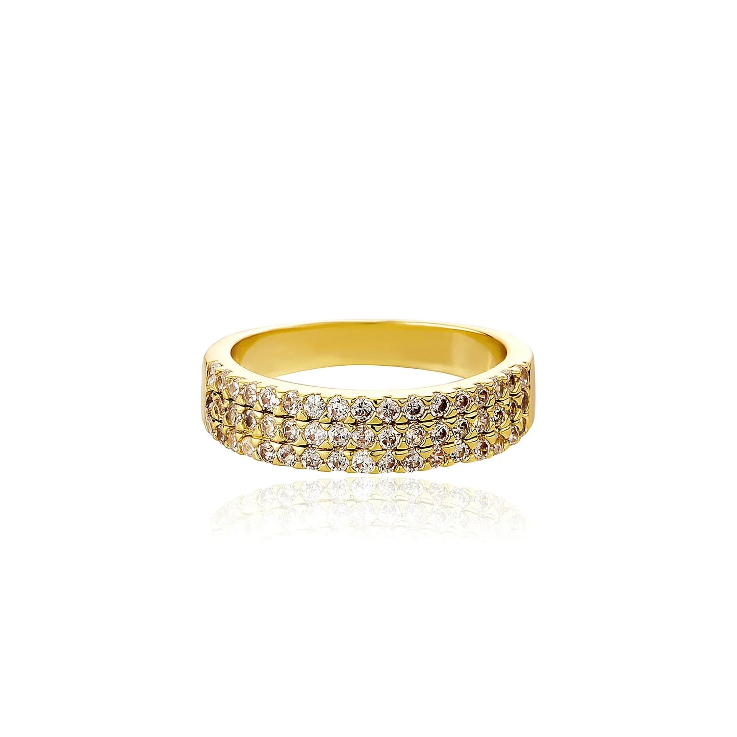 Triple Row Iced Out Ring | 3-Row Micro-Pave Zirconia Band | Caratix
