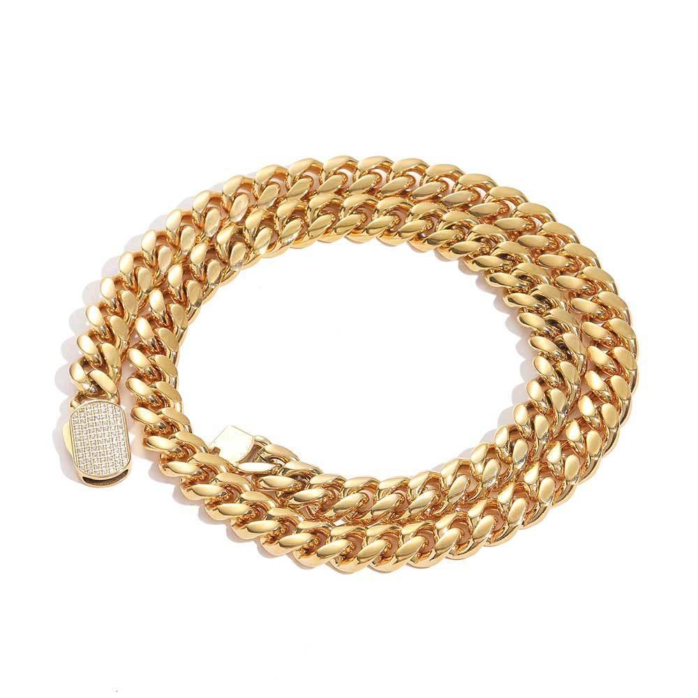 Stainless Steel Iced Out Cuban Chain Zircon Necklace with Spring Clasp for Men | Caratix Jewelry - CaratixJewelry