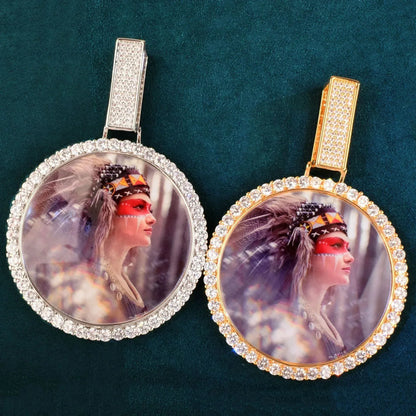 Large Round Epoxy Photo Pendant | Solid CZ Iced Out DIY Custom Hip Hop Necklace - CaratixJewelry