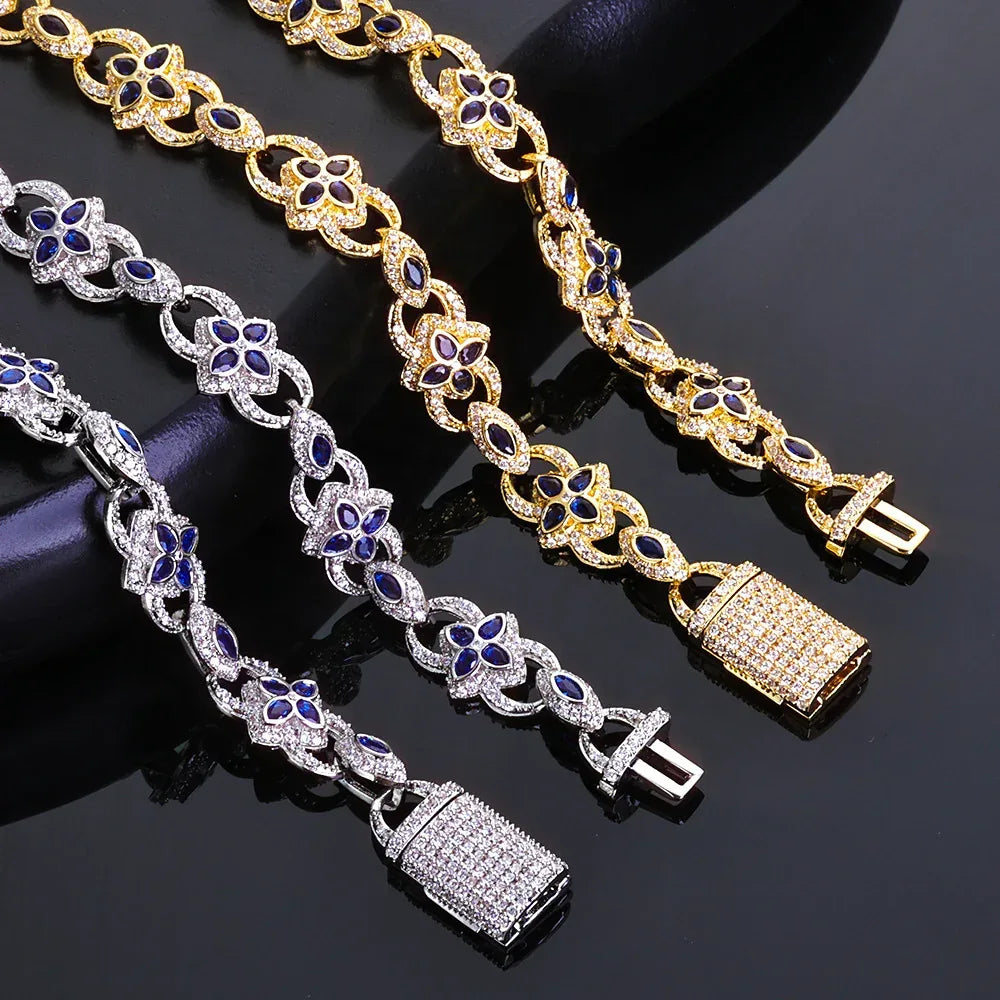 Men's Iced Out Evil Eye Infinity 8 Clover Chain | Flip Clasp Gold Chain Rapper Necklace | Custom Gemstone Bling | Caratix - CaratixJewelry