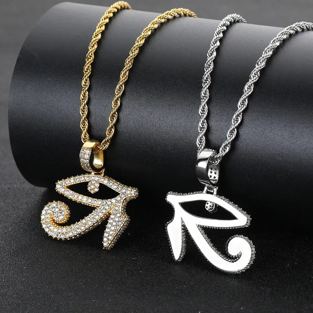 Custom Horus Eye Pendant Necklace with Zircon Stones for Men | Caratix Jewelry - CaratixJewelry