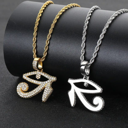 Custom Horus Eye Pendant Necklace with Zircon Stones for Men | Caratix Jewelry - CaratixJewelry