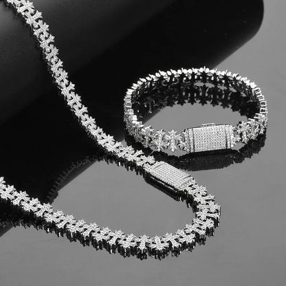 Cross Zircon Necklace with Maple Leaf Chain and Flip Clasp for Women | Caratix Jewelry - CaratixJewelry