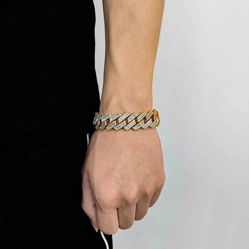 18mm Mixed Link Cuban Chain Bracelet with Zircon - CaratixJewelry