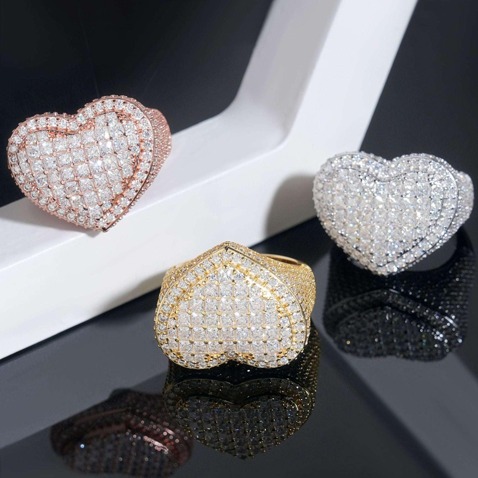 Princess-Cut Moissanite Heart Ring | S925 Silver Hip Hop Fashion Jewelry - CaratixJewelry