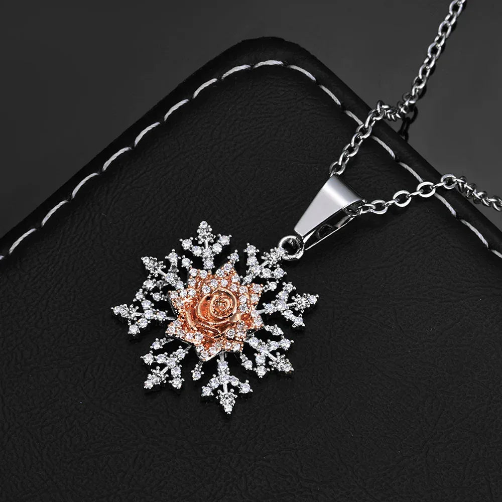 Rose Snowflake Pendant Necklace Zircon Hip Hop Jewelry for Women | Caratix Jewelry - CaratixJewelry