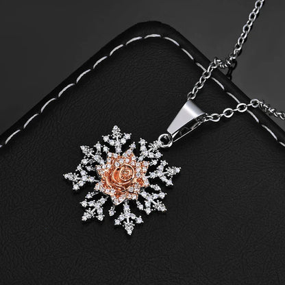 Rose Snowflake Pendant Necklace Zircon Hip Hop Jewelry for Women | Caratix Jewelry - CaratixJewelry