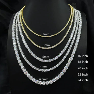Moissanite Tennis Chain Bracelet/Necklace – 925 Sterling Silver Iced-Out Jewelry in 2mm / 3mm / 4mm / 5mm / 6.5mm Widths - CaratixJewelry