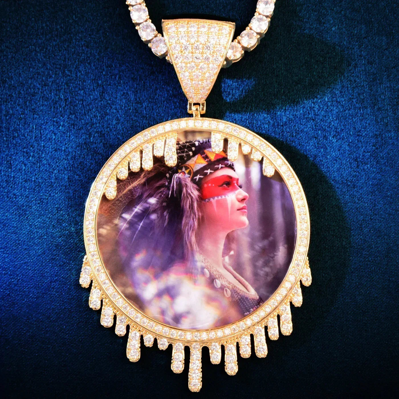 Teardrop Photo Pendant | Solid CZ Iced Out DIY Custom Picture Hip Hop Necklace - CaratixJewelry