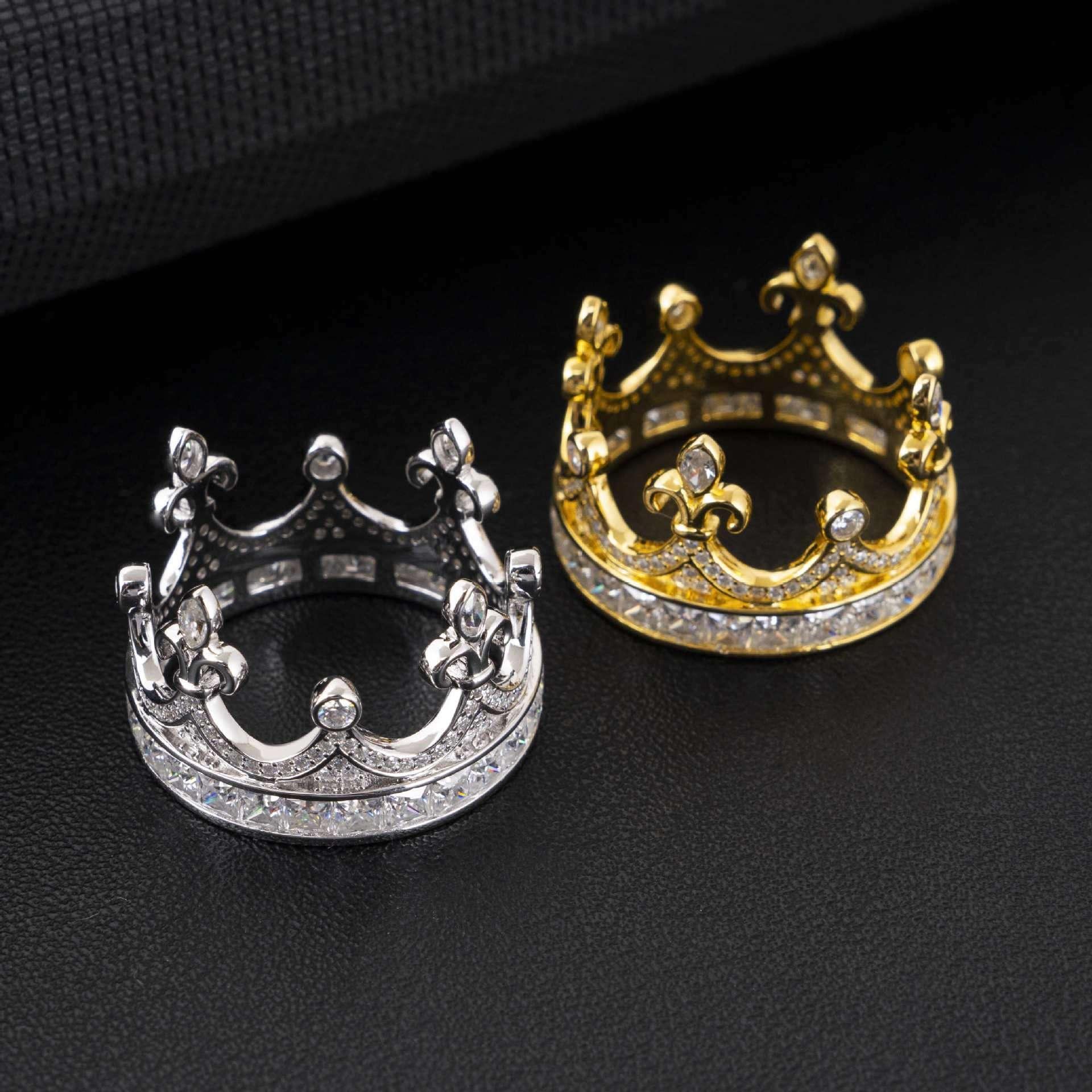 D-Color VVS Moissanite Crown Ring | S925 Silver Unisex Iced Out Hip Hop Jewelry - CaratixJewelry
