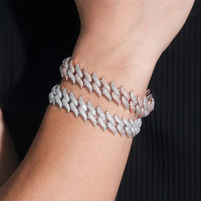 15mm Iced Out Cuban Link Bracelet with Moissanite | 3-Row Hip Hop Jewelry - CaratixJewelry