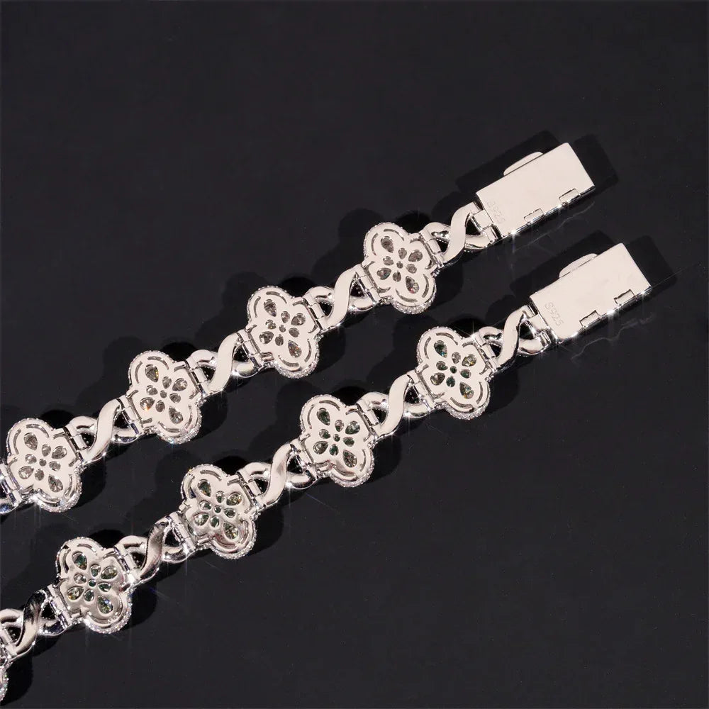 18mm Four-Leaf Clover Moissanite Cuban Link Bracelet – S925 Sterling Silver Iced-Out Hip Hop Streetwear Jewelry - CaratixJewelry