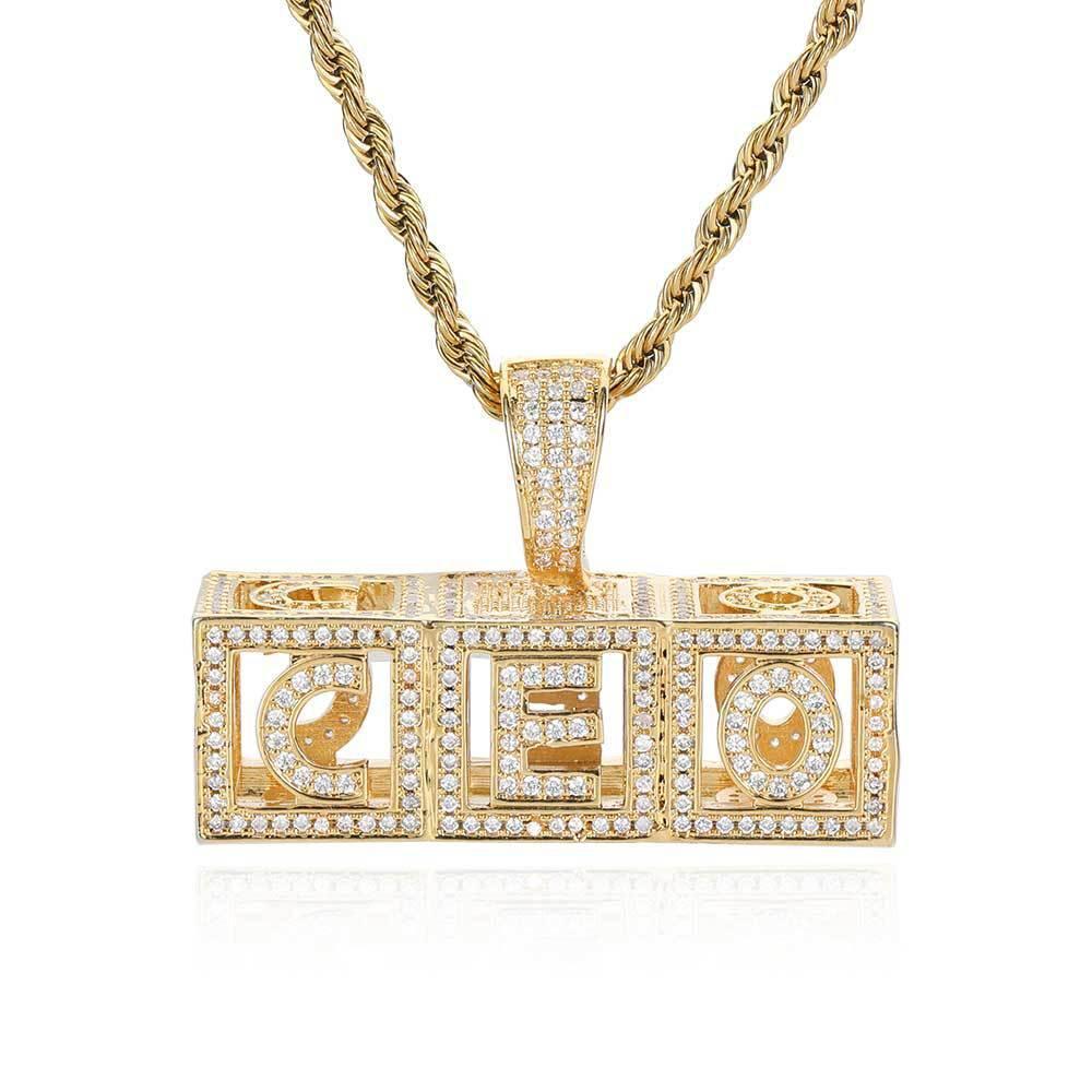 Hollow Square Letter Pendant Necklace with Micro-Pave Zircon for Men and Women | Caratix Jewelry - CaratixJewelry