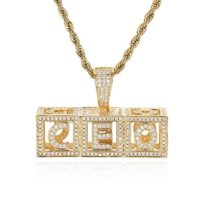 Hollow Square Letter Pendant Necklace with Micro-Pave Zircon for Men and Women | Caratix Jewelry - CaratixJewelry