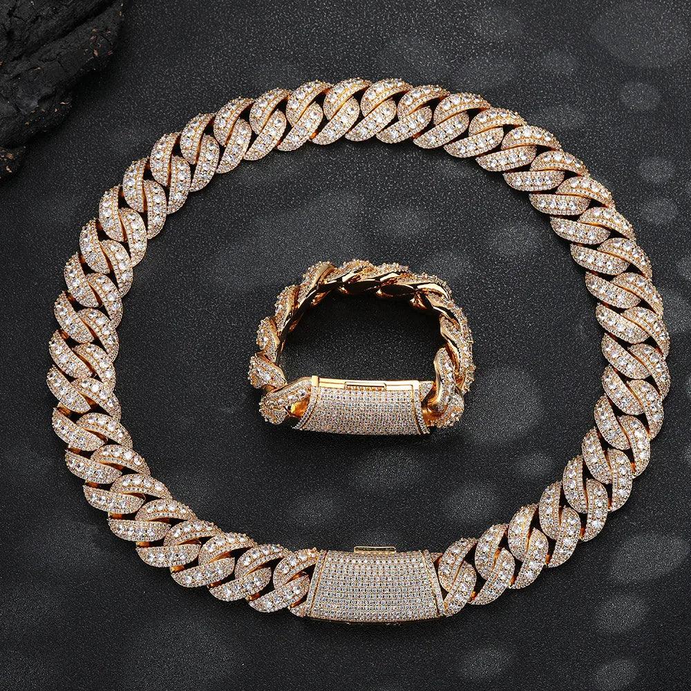 14mm Full Iced Out Bubble Cuban Set | Heavyweight Necklace & Bracelet Rapper Chain | Caratix - CaratixJewelry