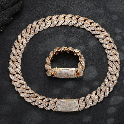 14mm Full Iced Out Bubble Cuban Set | Heavyweight Necklace & Bracelet Rapper Chain | Caratix - CaratixJewelry