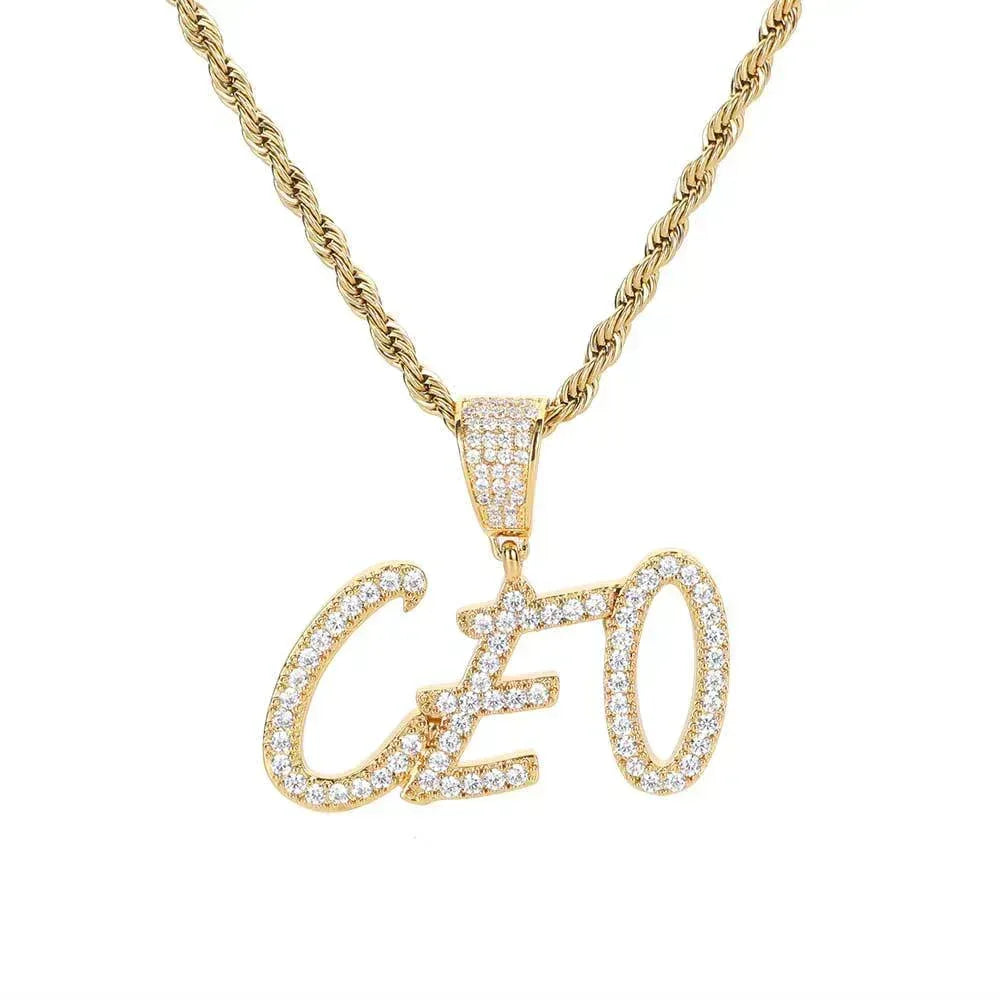 DIY Calligraphy Letter and Number Pendant Necklace with Micro-Pave Zircon for Men and Women | Caratix Jewelry - CaratixJewelry