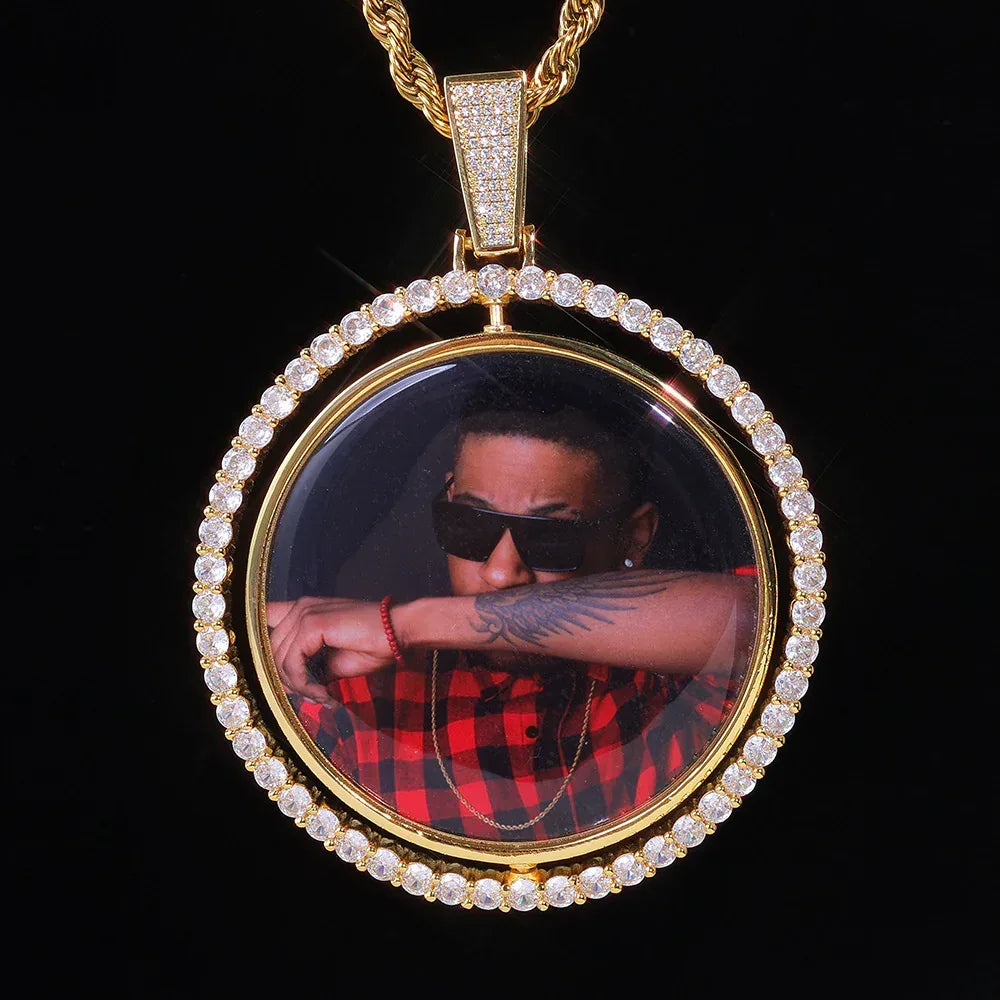 Photo Pendant Necklace Rotating Frame Zircon for Men | Caratix Jewelry - CaratixJewelry