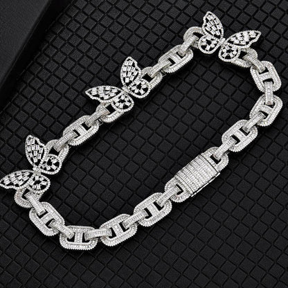 Butterfly Pig Nose Cuban Chain Zircon Choker Necklace for Women | Caratix Jewelry - CaratixJewelry
