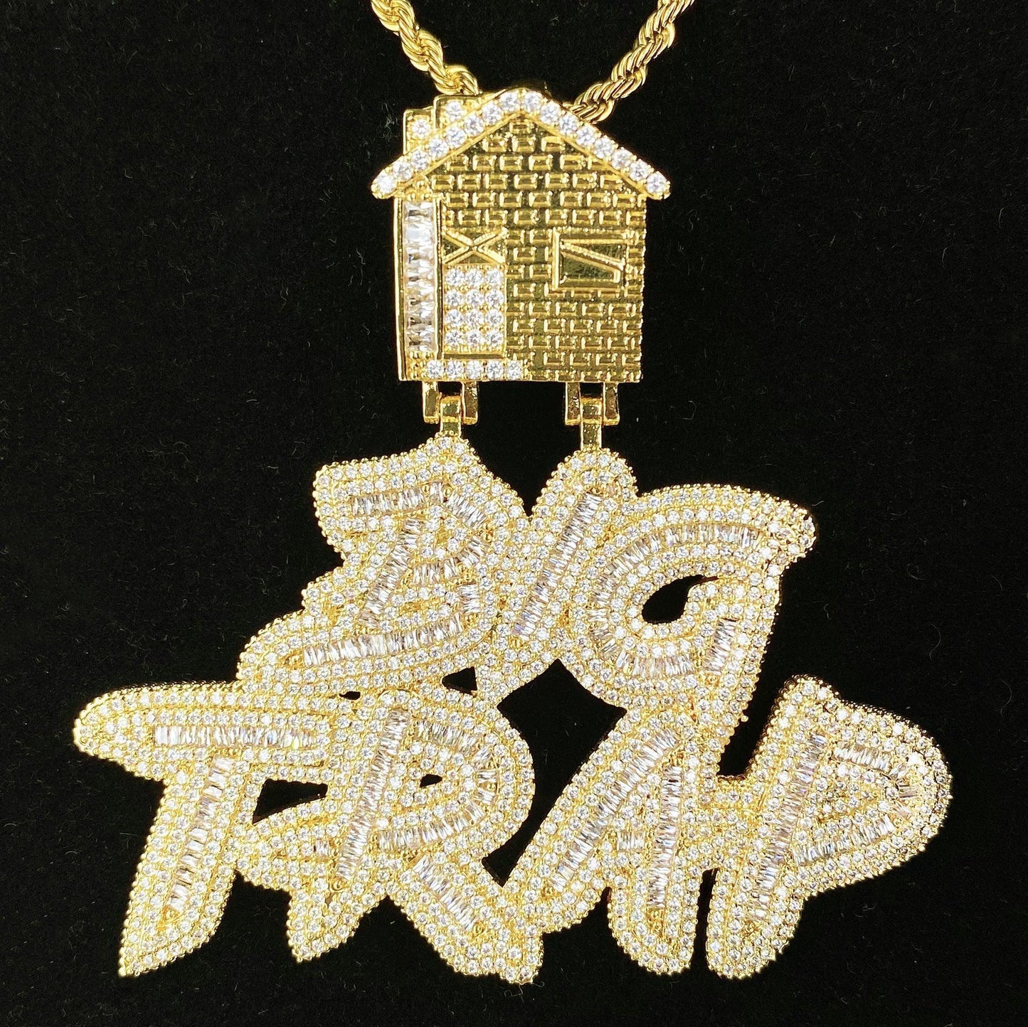 Iced Out "BIG TRAP" Text Pendant | Women's Trap Queen Necklace - CaratixJewelry