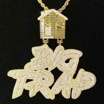Iced Out "BIG TRAP" Text Pendant | Women's Trap Queen Necklace - CaratixJewelry