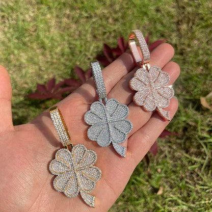 Iced Out Floral Petal Necklace | Men's & Women's Premium CZ Hip Hop Jewelry - CaratixJewelry