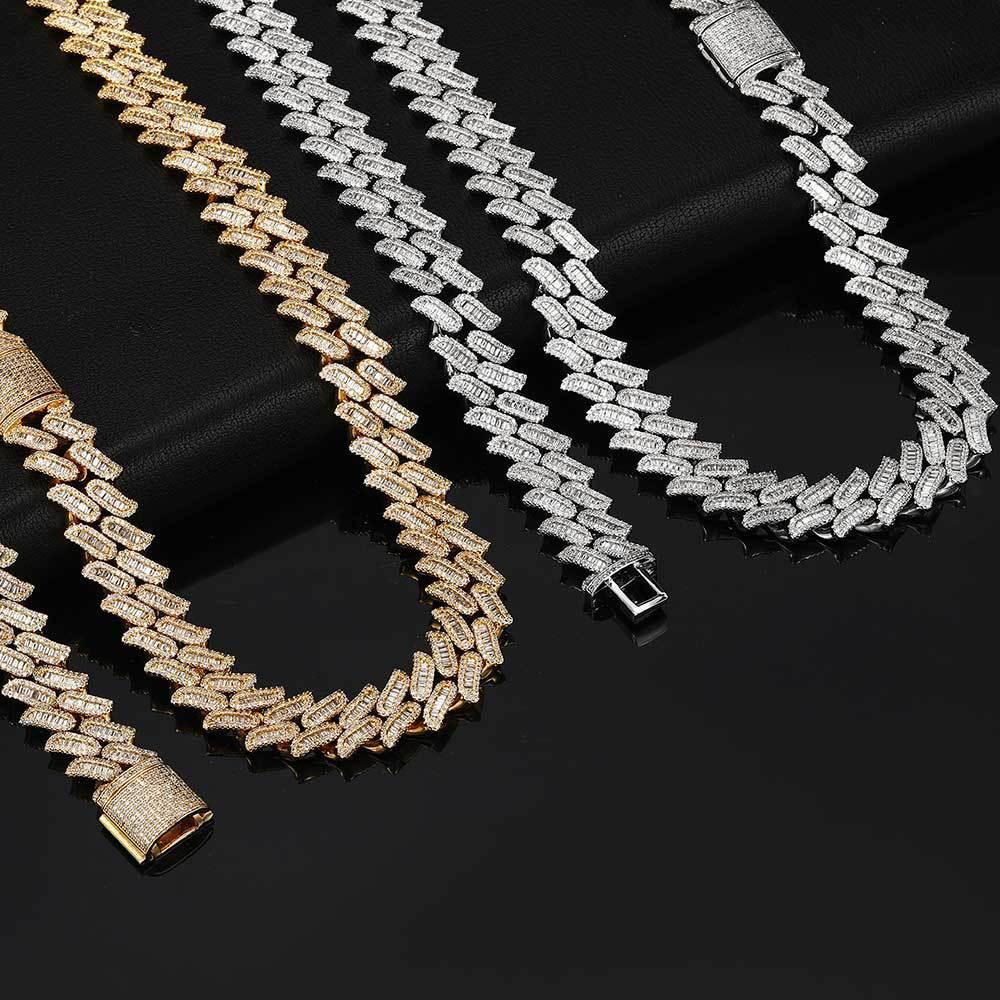 15mm Thorn Cuban Chain Mixed Set T-Cut Zircon Gold Plated - CaratixJewelry