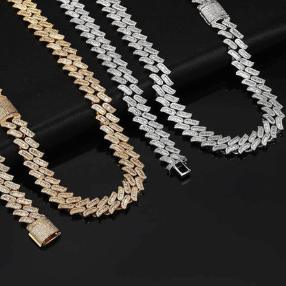 15mm Thorn Cuban Chain Mixed Set T-Cut Zircon Gold Plated - CaratixJewelry