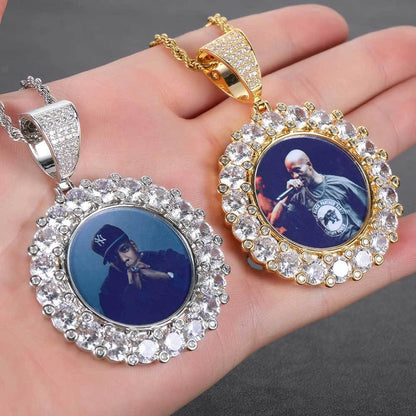 Custom Photo Pendant Iced Out Moissanite Necklace with Micro-Pave Zircon Frame for Men | Caratix Jewelry - CaratixJewelry