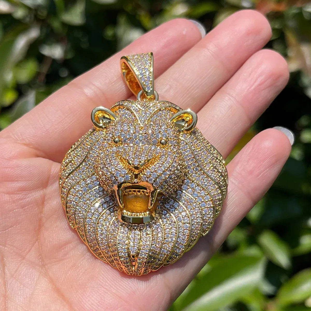 Iced Out Lion Head Pendant | Men's King of Jungle Necklace | Premium Copper CZ Animal Jewelry | Royal Boss Bling | Caratix - CaratixJewelry