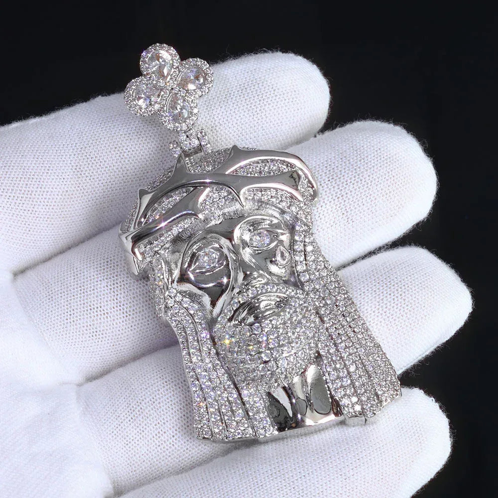 Men's Clover-Clasp Figure Portrait Pendant | Iced Out Copper Zircon Medallion | Custom Hip Hop Bling | Caratix - CaratixJewelry
