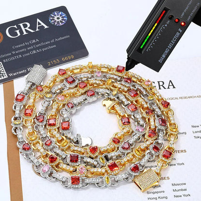 Colored Gemstone Moissanite Necklace – Custom S925 Sterling Silver Iced-Out Hip Hop Men’s Trendy Streetwear Jewelry - CaratixJewelry