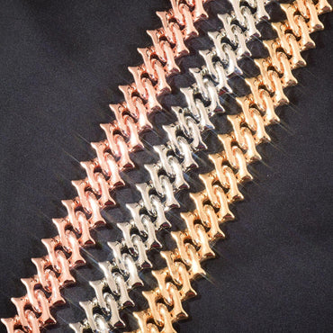 15mm Beard Step Cut Cuban Chain Necklace with Copper & Zircon - CaratixJewelry