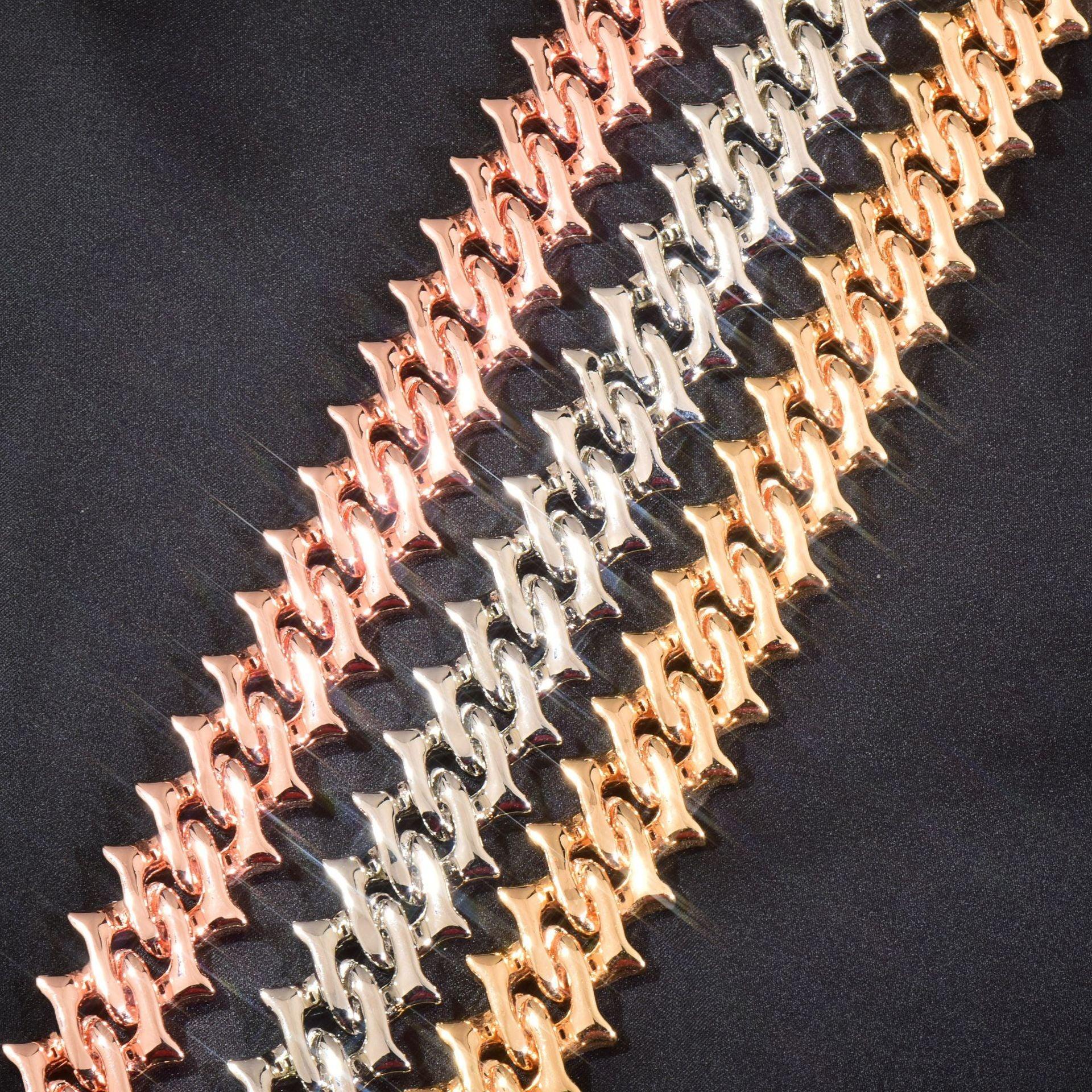 15mm Beard Step Cut Cuban Chain Necklace with Copper & Zircon - CaratixJewelry