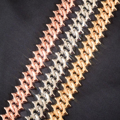 15mm Beard Step Cut Cuban Chain Necklace with Copper & Zircon - CaratixJewelry