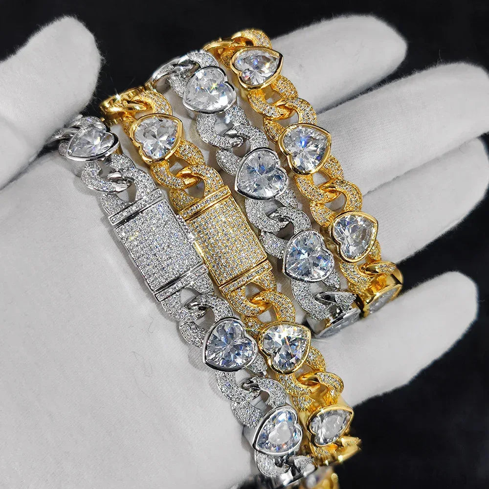 12mm Heart Zircon Figure 8 Cuban Chain Hip Hop Necklace - CaratixJewelry