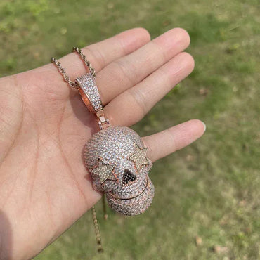 Iced Out Star Eye Skull Pendant | Men's Real Copper CZ Necklace - CaratixJewelry