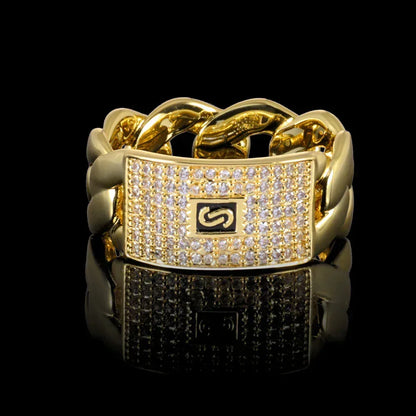 18k Gold Zircon Cuban Ring Hip Hop Jewelry for Men | Caratix Jewelry - CaratixJewelry