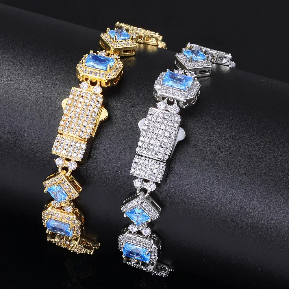 Geometric Blue Zircon Hip Hop Bracelet Rapper Iced Out Chain Style for Women | Caratix Jewelry - CaratixJewelry